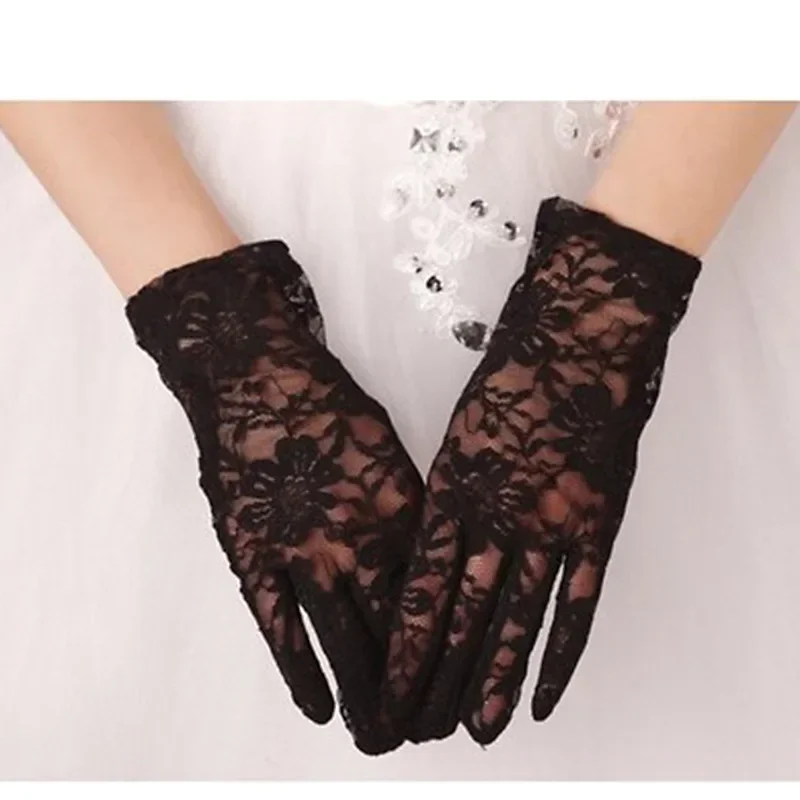 Gants de Mariage Courts Noirs/Ivoire pour Femme, Doigt Complet, pour Conduite, IsotSunscreen, Robe d'Été