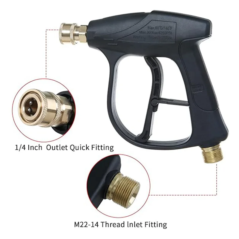 Short handle high pressure cleaning gun, single gun, with 5 nozzles to choose from, suitable for car washing and garden cleaning