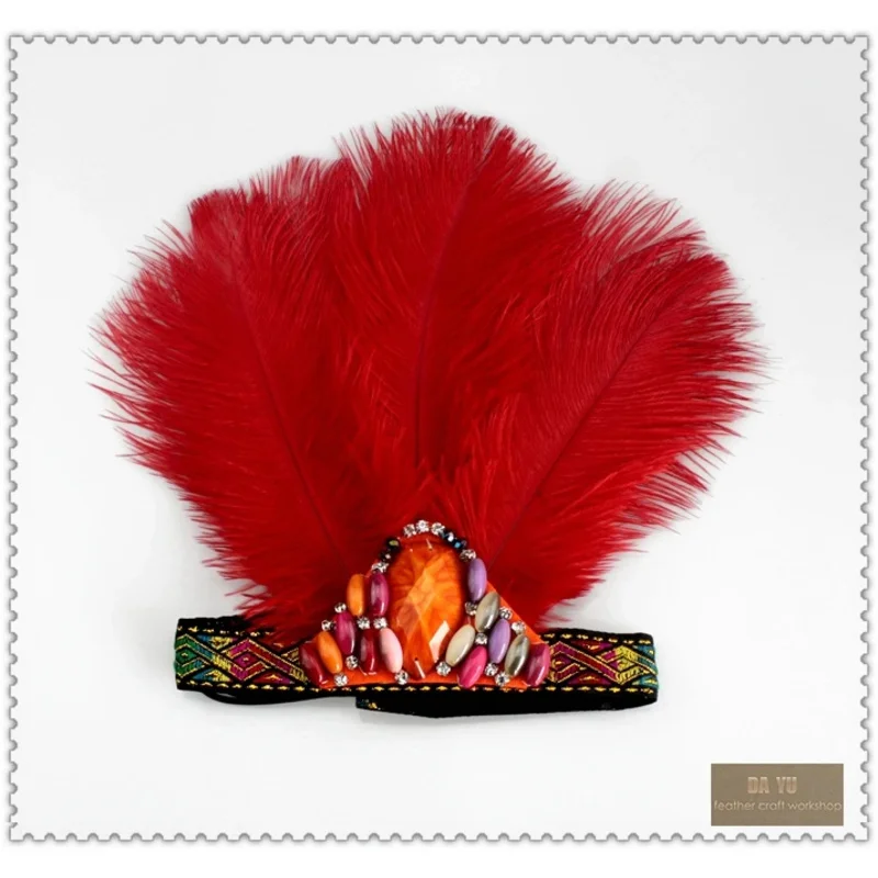 Red Samba Feather Headband Women Festival Feather Headband Hippie Headdress Hair Accessories Peacock Feather Fashion Headdress X