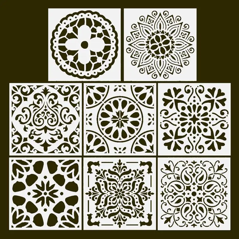 Juego de plantillas reutilizables de primera calidad, plantilla de pintura de Mandala ahuecada, azulejo de pared, tela de madera, plantilla de pulverización, 8 Uds.