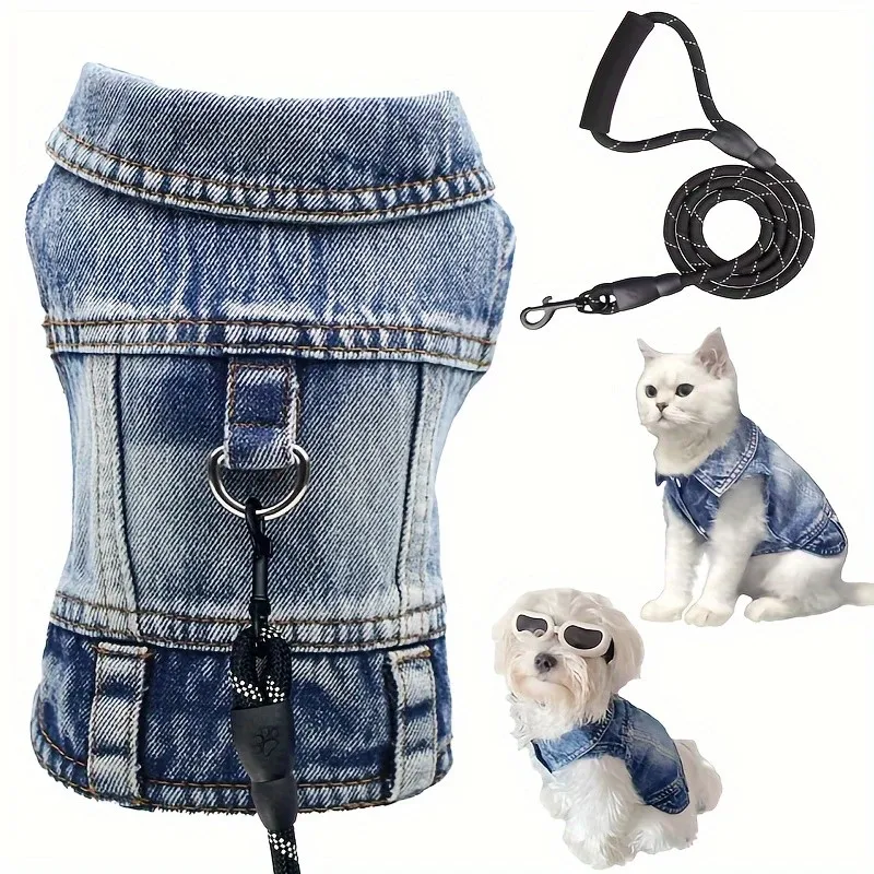 

pet leash pet cowboy vest dog clothes cat clothes small pet waistcoat T-shirt Costume Bulldog Dog Outdoor Pets