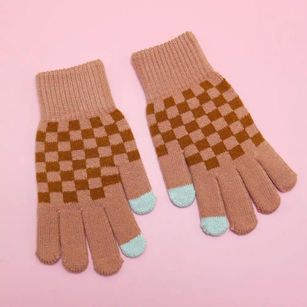 1 Pair Fashionable Knitted Gloves  Vivid Color Yarn Winter Gloves  Winter Unisex Full Finger Touch Screen Gloves