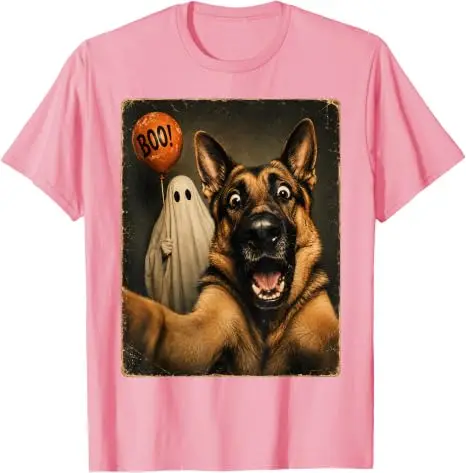 Deutscher Schäferhund Halloween Geister-Selfie Boo Hund Meme Grafik T-Shirt Y2k Gruselige Jahreszeit Hundeselfie Grafik Kleidung für Frauen Männer – Detail 9