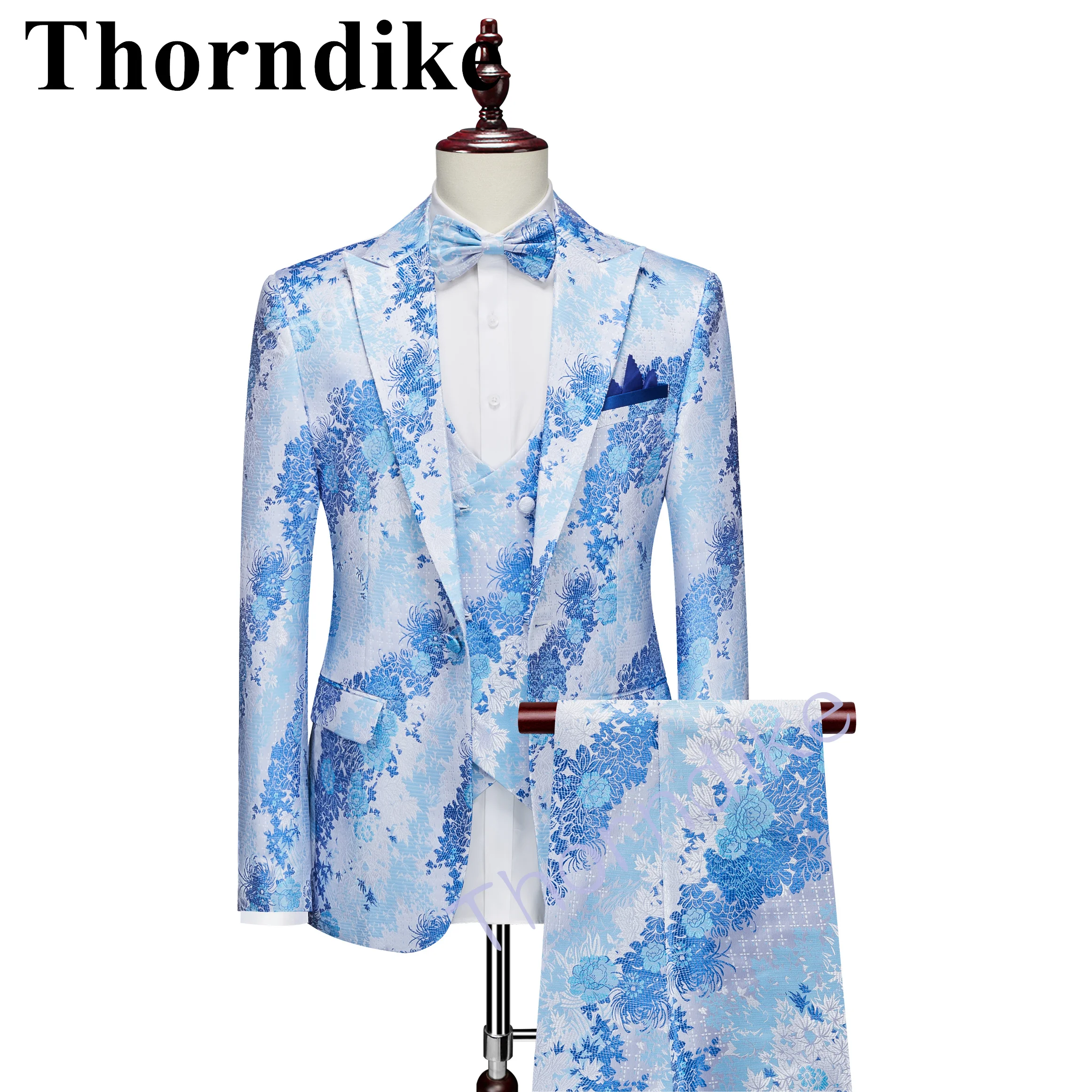 Thorndike New Men\'s Green Fashion Jacquard Special Fabric Suit Custom Groom Suit Wedding Tuxedo Elegant 3 Piece Set