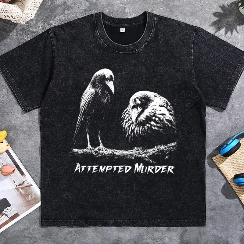 Murder Crow T Shirt Funny Raven T-Shirts Men Women Black Bird Lover Tee Humorous Goth T Shirt Casual Round Neck Printed Tees