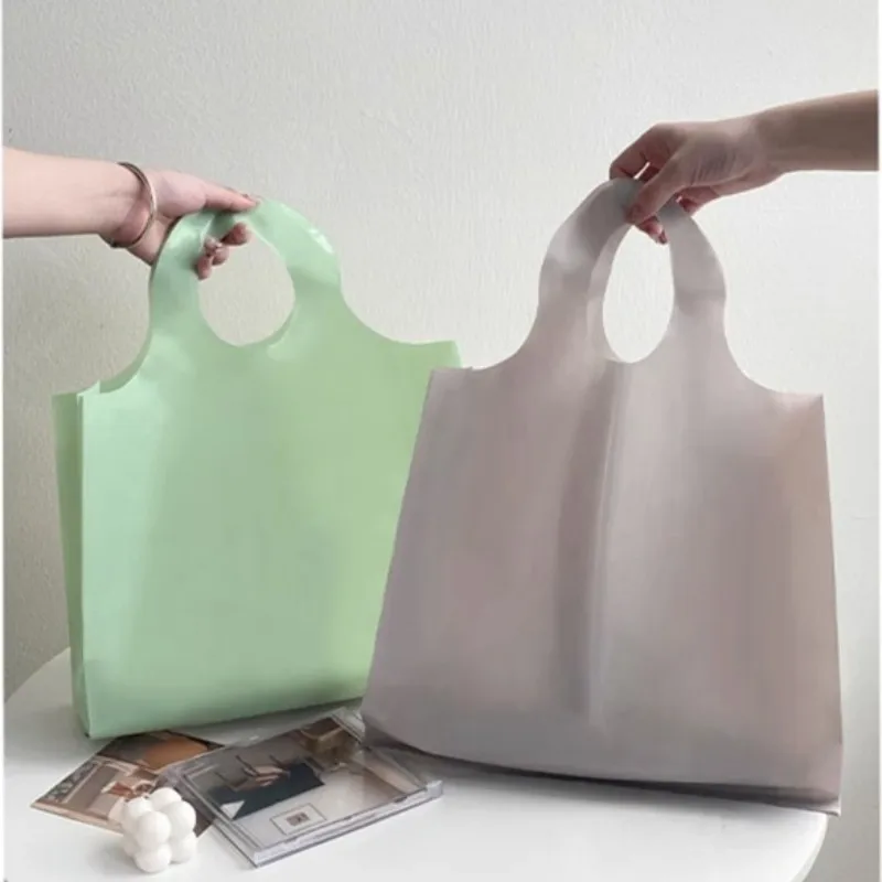 StoBag 50pcs New Color Shopping Tote Bag Plastic Clothes Gift Packaging Storage Pouch Handbag Portable Custom Logo(Extra Fee)