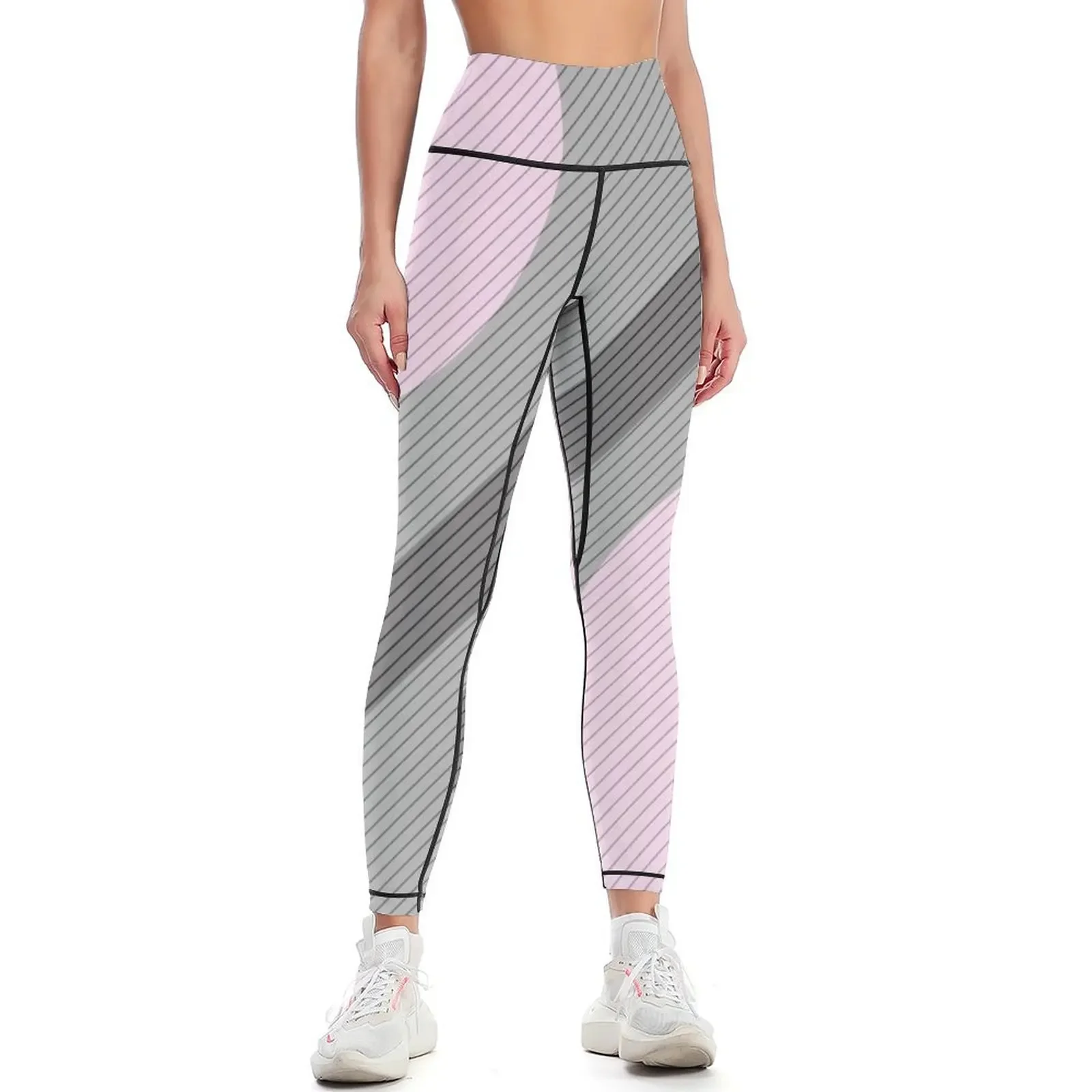 

gray and pink abstract polka dot stripes Leggings Sweatpants Women's gym harem pants workout clothes for Womens Leggings