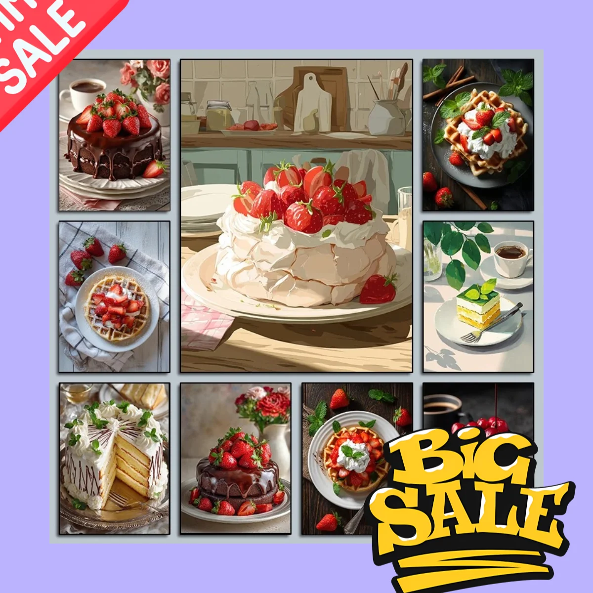 Sweet Morning Indulgence – Delicious Cake Coffee Strawberries Whipped Cream Frameless Canvas for Living Room Home Decor 2026
