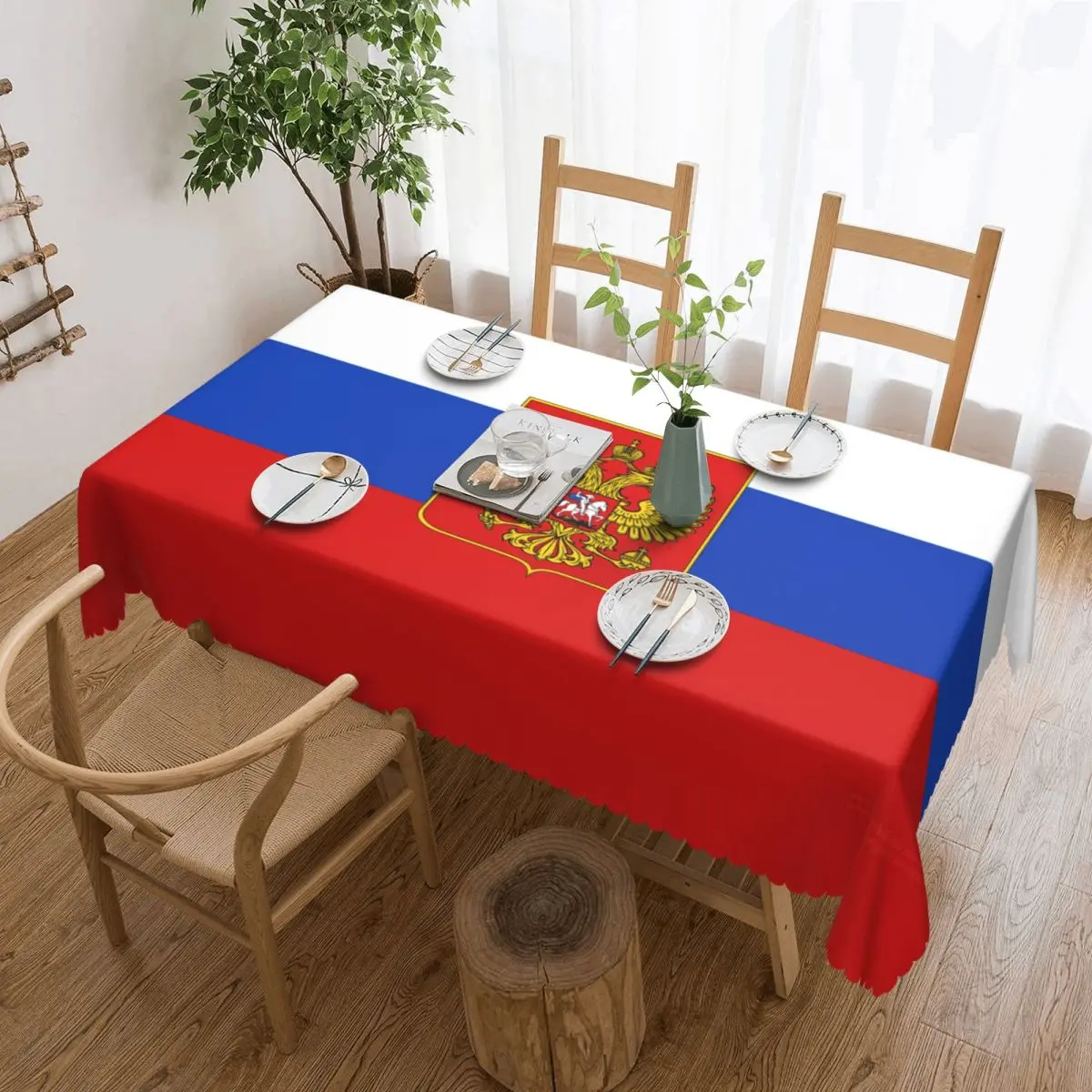 Rectangular Waterproof Flag Of Russia Table Cover Coat of Arms Table Cloth Tablecloth for Dining