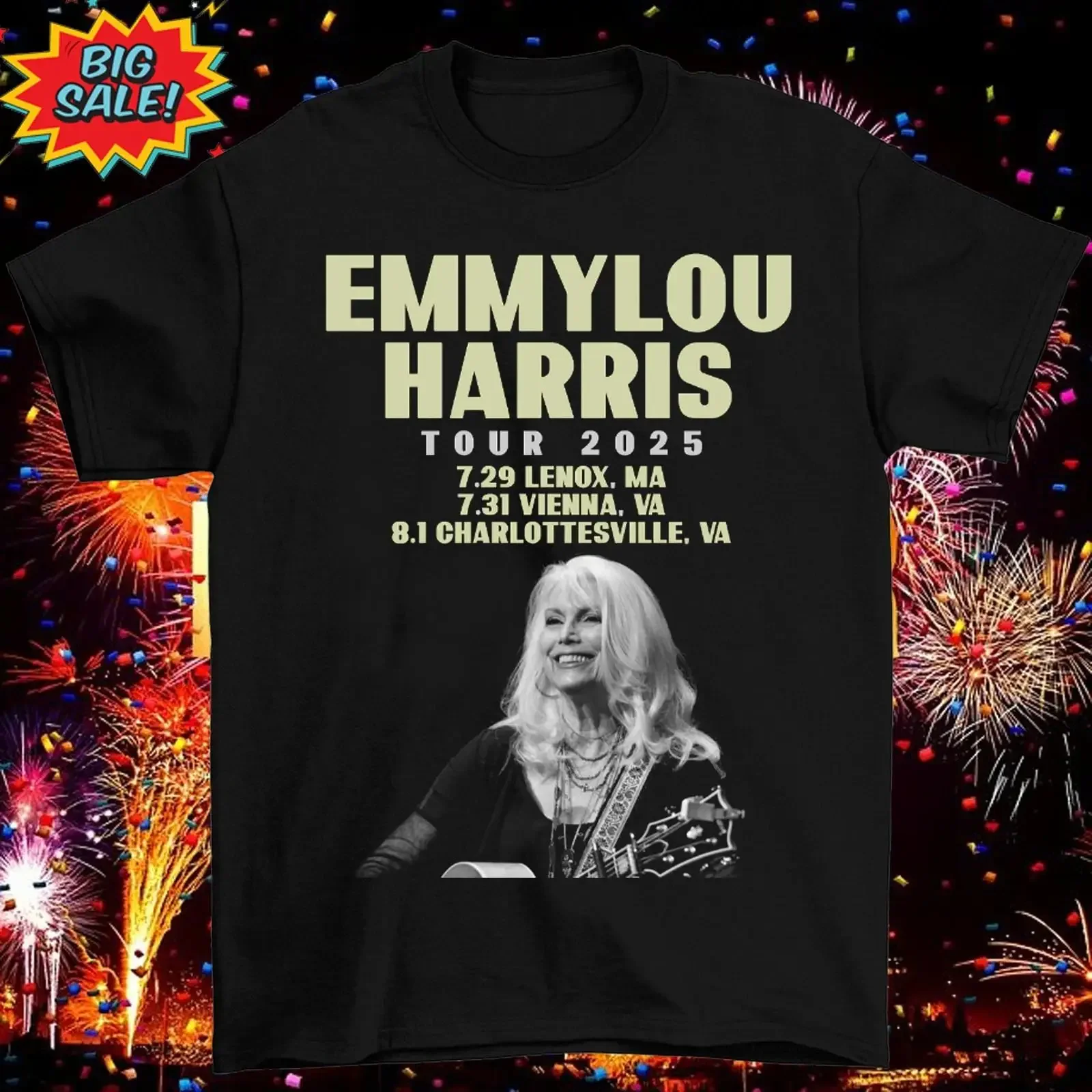 Camicia Emmylou Harris tour 2025 cotone nero S 5xl AD676 vintage Washed Top For Everyday Wear fashion Soft graphic Slightly