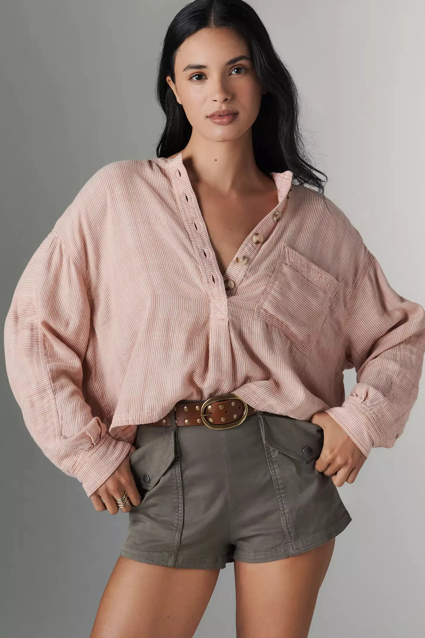 L Size Long Sleeve Button Down Shirt Dark Green Ribbed Stretchy Fabric Women's Fashionable Tops For Casual Wear