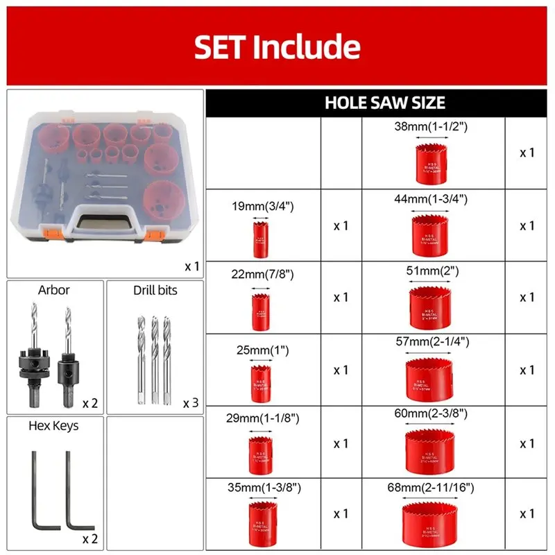 24-Hour Delivery M42 Bi-For Metal Hole Saw Kit 19 Pcs 19- 68Mm For Metal For Tube Drilling Applications