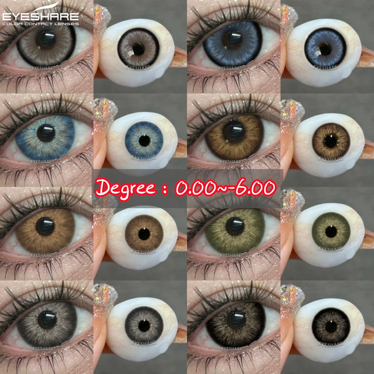 EYESHARE 1 Pair Myopia Lenses Color Contact Lenses with Prescription Natural Brown Eye Contact Gray Pupils Yearly Colored Lens