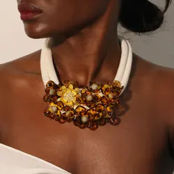Statement Necklace with Beads&Flowers Design for Women Trendy Wedding Party Jewelry