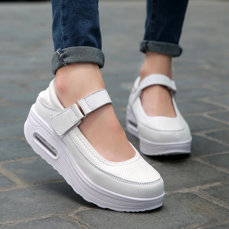 Air-cushion nurse shoes, women's soft-soled, breathable, thick-soled, non-slip, non-tiring feet, work white shoes, one-step flat