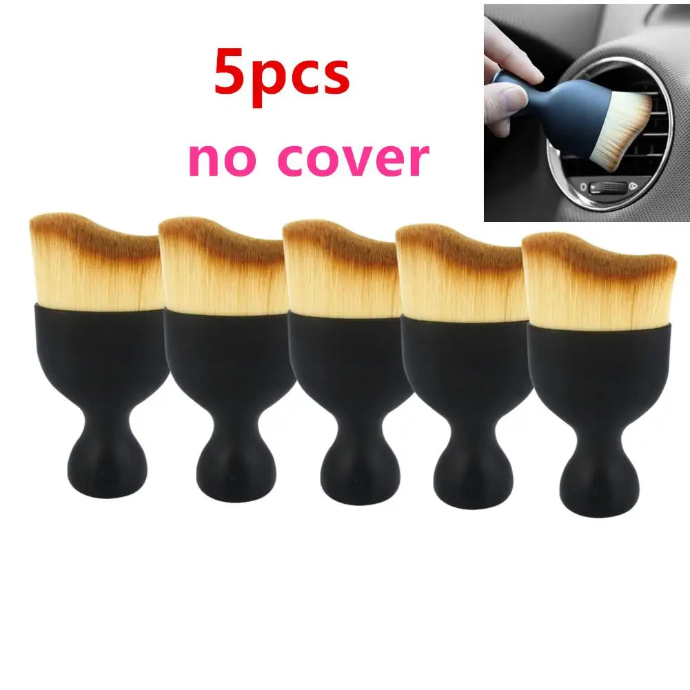 5pcs Car Interior Cleaning Brush Conditioner Air Outlet Soft Fur Clean Brushes With Shells Crevice Dust Removal Detailing Brush