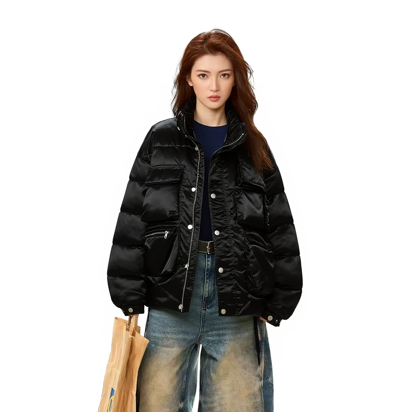 Winter Thickened 90 Duck Down Jacket Men's Retro Japanese Style Stand Collar Workwear Coat Warm Windproof Nylon Polyester