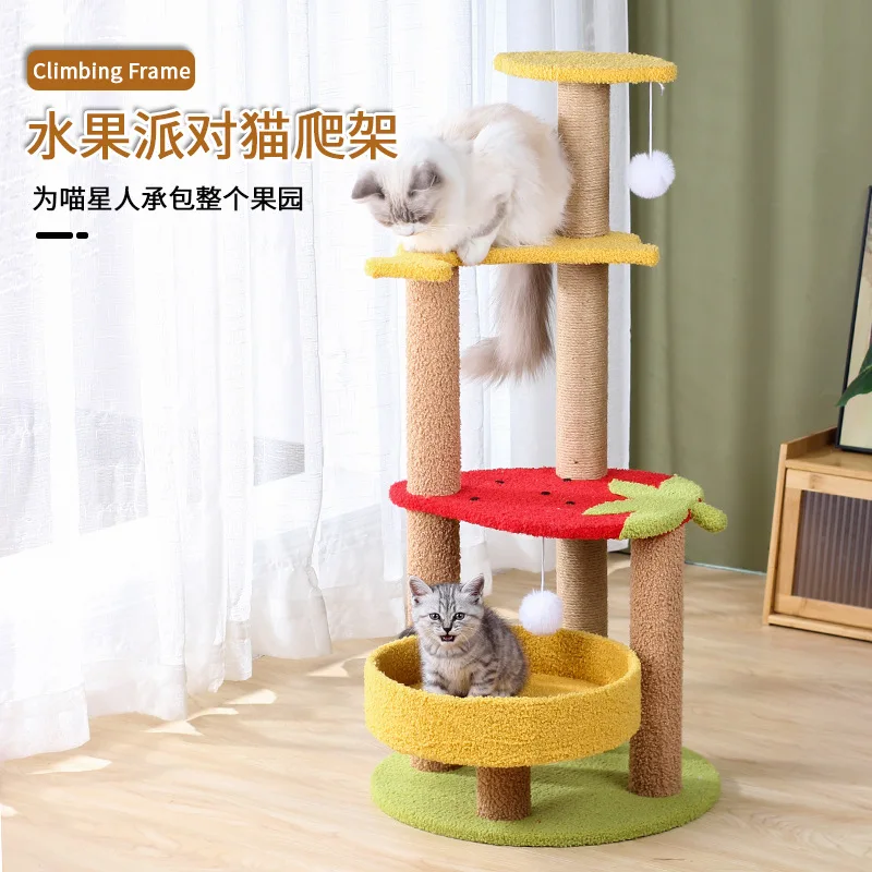 Fruit Cat Climbing Frame, Three-tier Cat Nest, One Scratching Post, Shelf Cat Toys, Pet Supplies