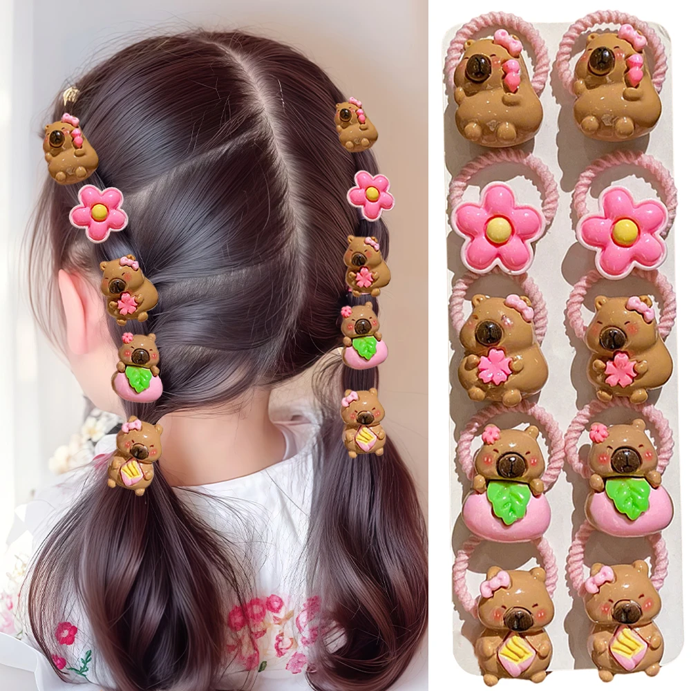 10 Fashionable Multi-Color Kapibara Small Hair Ties, Suitable for Casual Outings and Going Out to Wear in School, Best Choice for Girls, Cute Girl Hair Ties