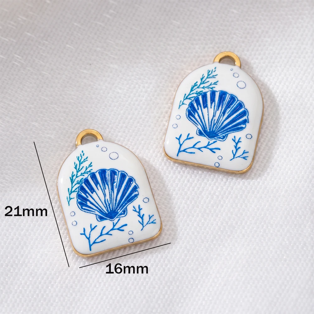 2 Stück Gold Edelstahl Emaille Meeresstern Muschel Anhänger Blaue Meerestier Charms Bastelzubehör für Frauen DIY Schmuckherstellung – Detail 6