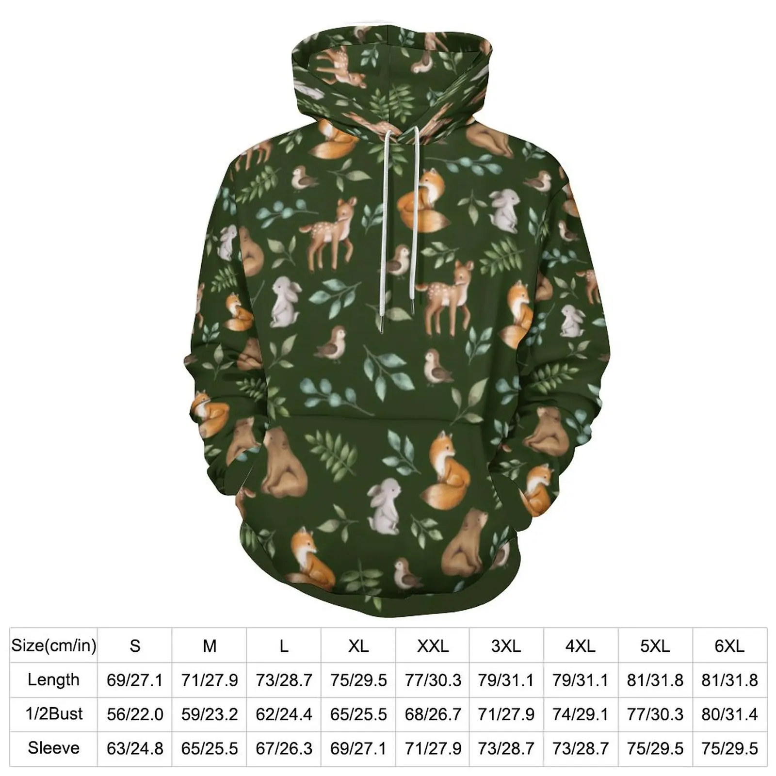 Kawaii Bear Fox Casual Hoodies Forest Animals Print Modern Pattern Loose Hoodie Spring Long Sleeve Hip Hop Oversized Top