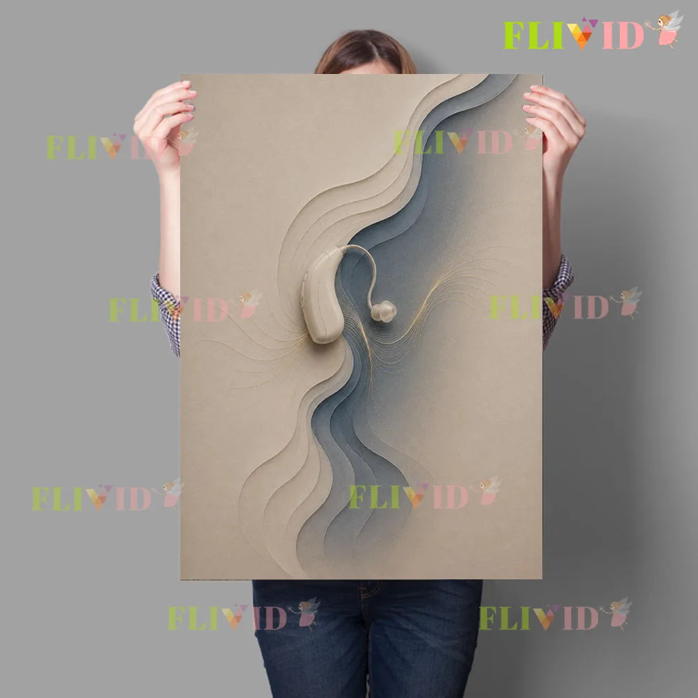 Hearing Aid and Ear Anatomy Art Poster Print,Abstract Human Body Organ Poster,Modern Minimalist Artwork Wall Art Decor Unframed