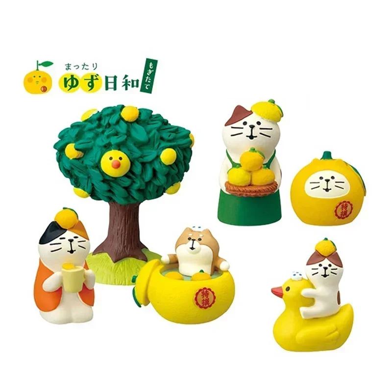 Japanese Grapefruit Lemon Series Miniature Resin Zakka Cat Figurines Micro Scene Duck Lemon Decor Car Ornaments Home Decoration