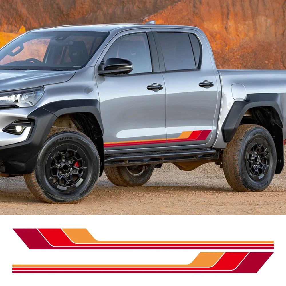 2Pcs Vinyl Pickup Truck Side Body Stripe Sticker Color Gradient Door Decal Sport Styling Auto Exterior Decor Accessories