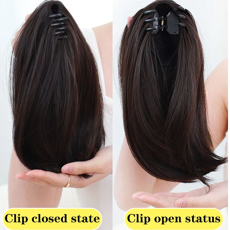 MSTN Synthetic Short Ponytail 12 Inch Claw Clip Micro Curl Hair Extensions Black Synthetic Ponytail Hair Accessories