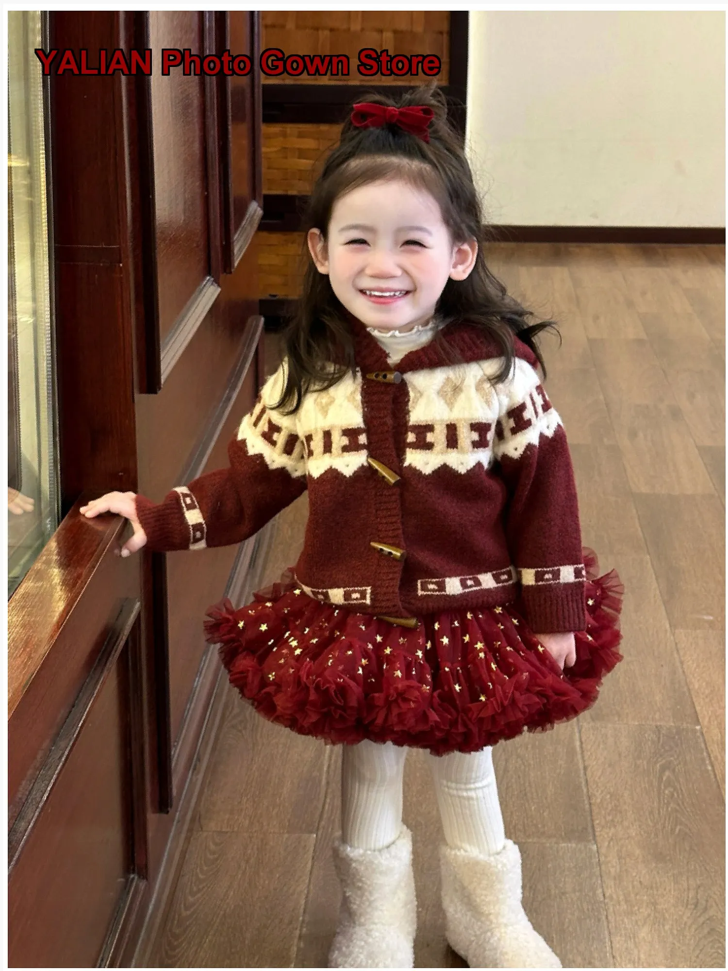 Girls Hooded Fair Isle Knit Coat Newborn Autumn Winter Thickened Festive