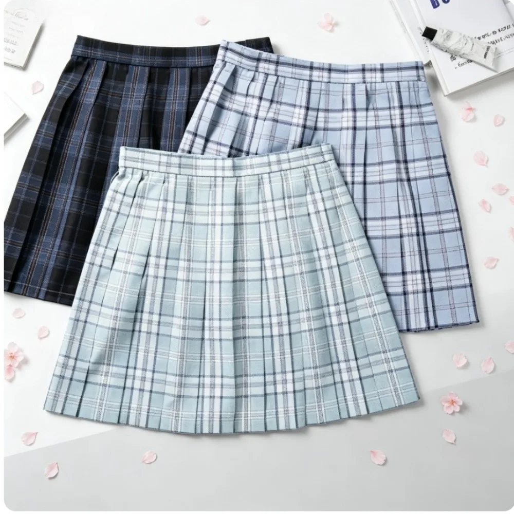 School Uniform Japanese Preppy JK High Waist Plaid Pleated Skirt, Classic Check Mini Skirt For Girl Student Daily Class Outfit