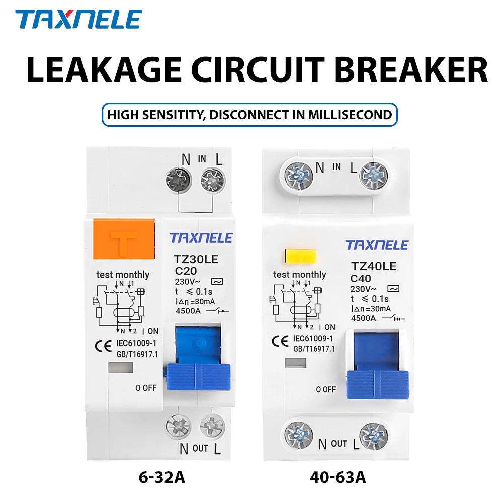 DZ30LE DZ40LE EPNL DPNL 230V 1P+N Residual Current Circuit Breaker Over And Short Current Leakage Protection RCBO MCB 32A 63A