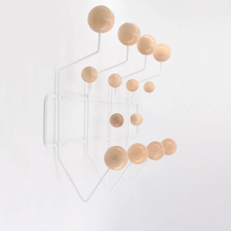 Kindergarten Clothes Rack Iron with Solid Wood Ball Wall Hanging Hook for Kid’s Room Organizer Child-Friendly Storage