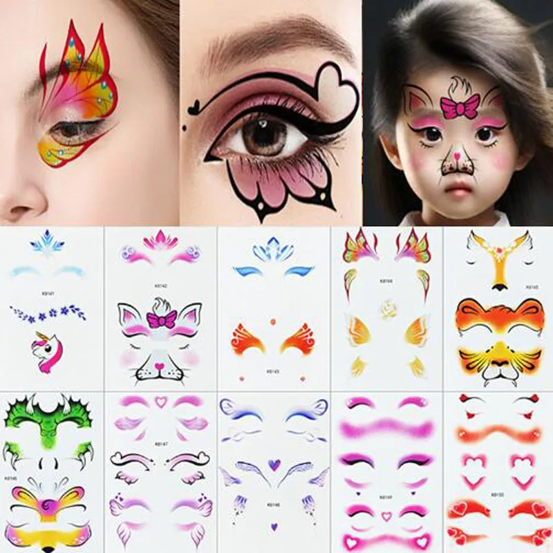 Children Face Stickers Cartoon Animals Adhesive Eye Eyeliner Decoration Decals Stage Party Makeup Decors Fake Tattoos Art