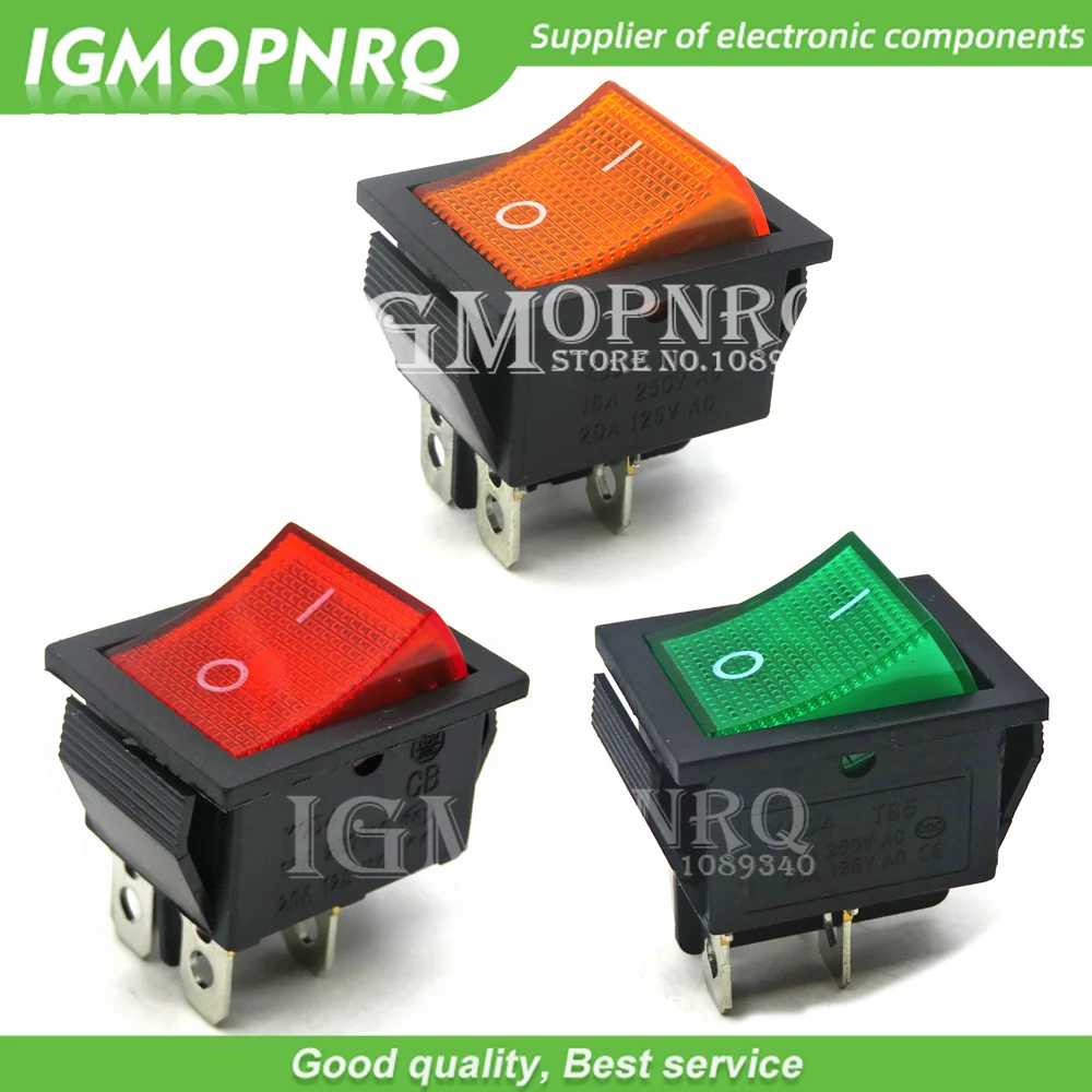 1PCS/lot Power Switch KCD4 4Pin With Light 25x31mm 20A 125VAC 16A 250VAC Rocker Switch 25x31 25*31 ibuw igmopnrq