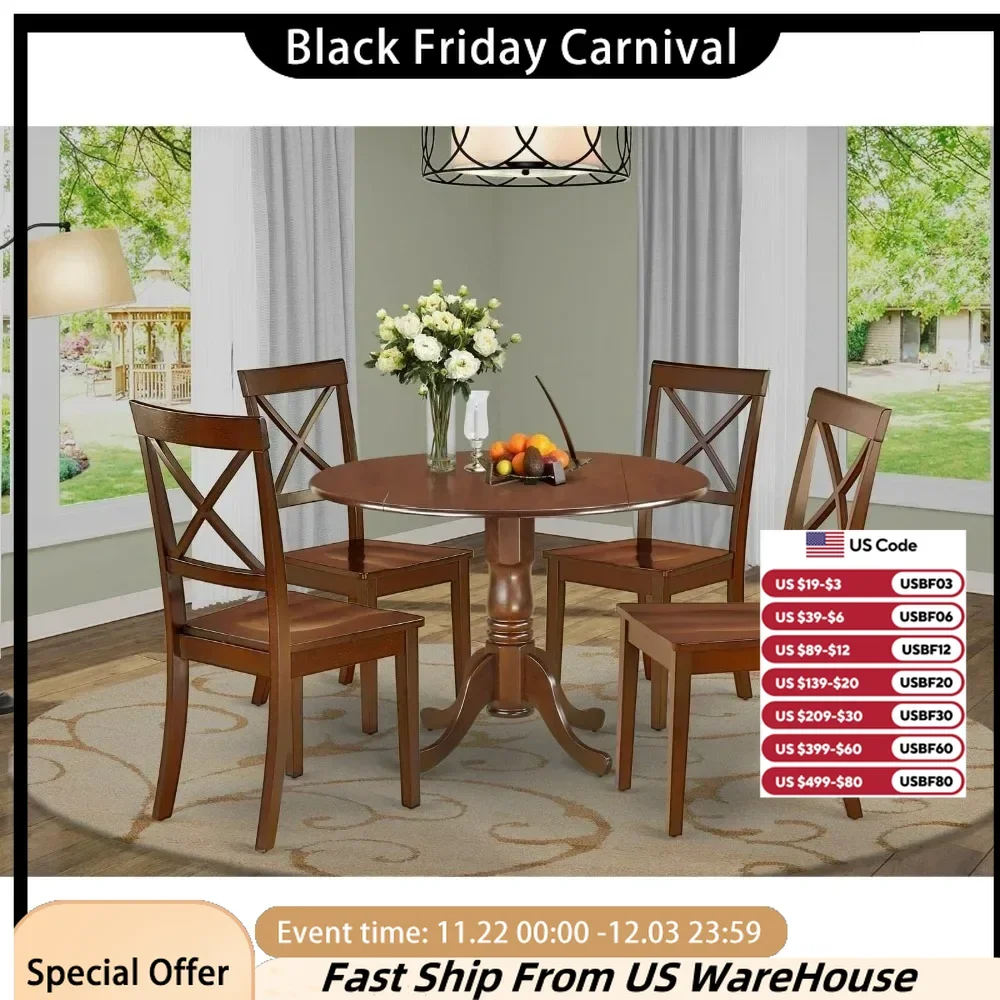 Furniture 5-Piece Dining Table Set, 4 Dining Room Chairs with Wooden Seat - A Lovely Kitchen Table with Two 9-inch Drop leaves