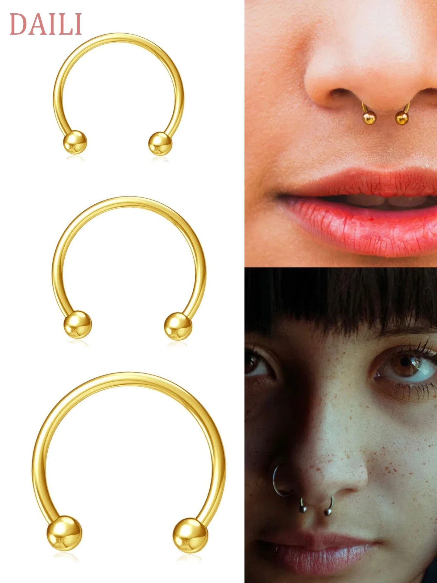 3-8Pcs 316L Stainless Steel Septum Nose Rings 16G Horseshoe Hoops for Women Nose Piercing Jewelry Tragus Earrings