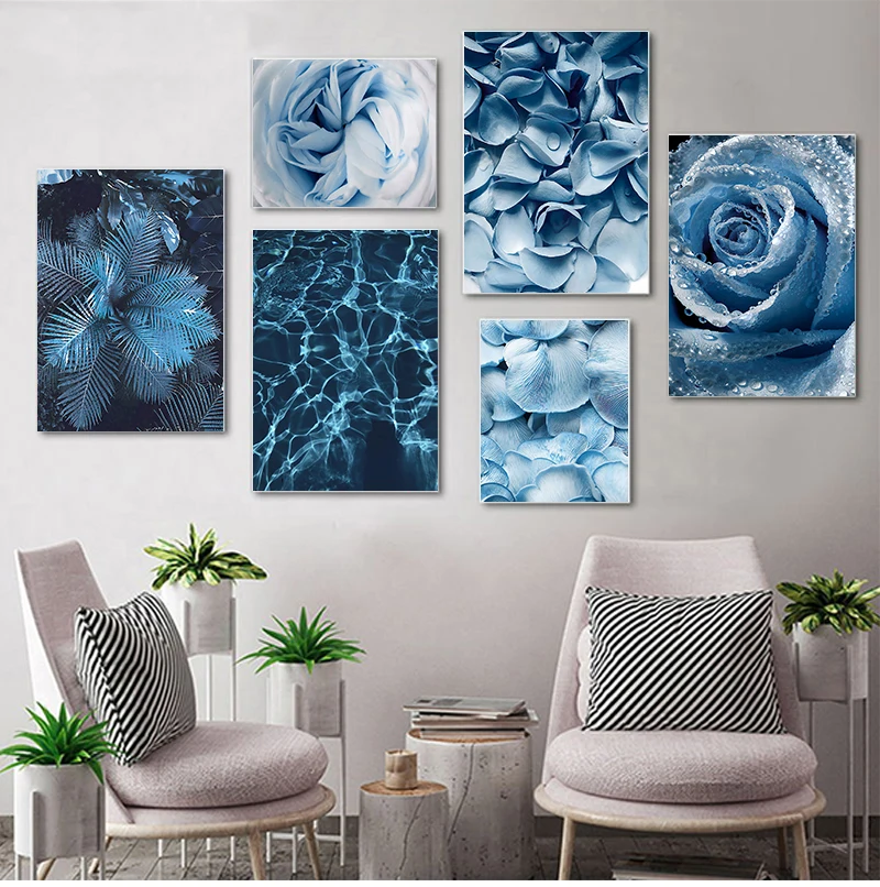 Blue Dandelion Rose Leaf Sea Quote Wall Art Canvas Painting Nordic Posters And Prints Plant Wall Pictures For Living Room Decor