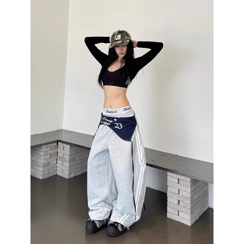 ZHIZOU Women Goblin Core Long Trousers Parachute Pants Harajuku Y2K Streetwear Loose Grunge 2000s Streetwear Hip-pop Sweat Pants