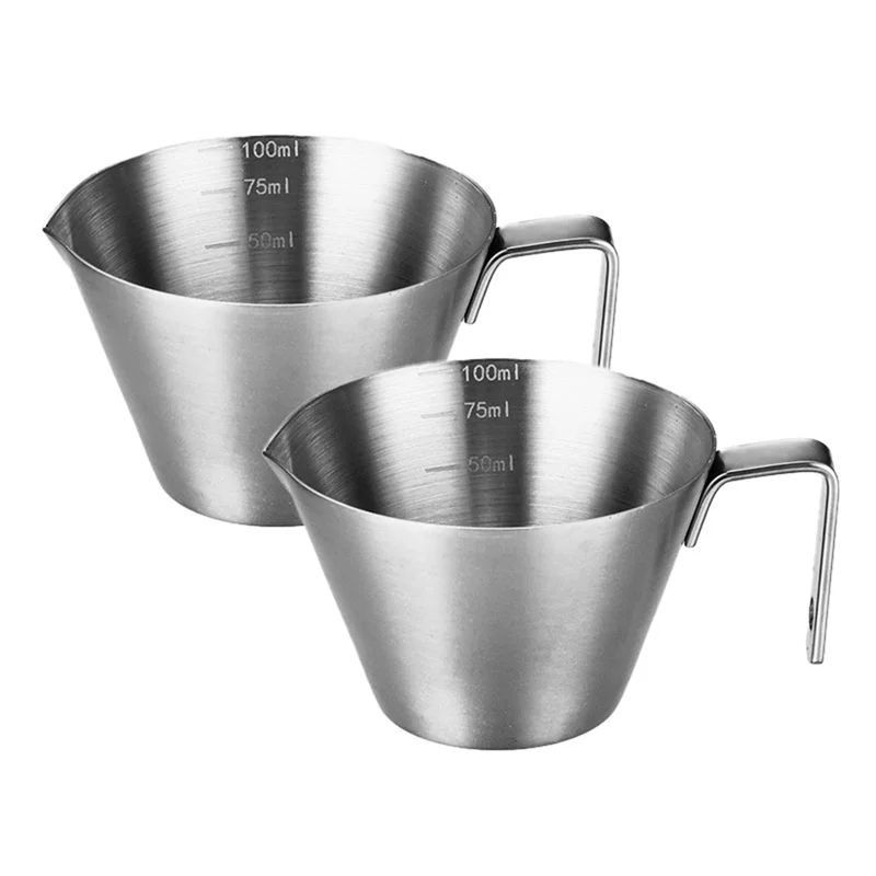 AB15-Espresso Cup With Handle, Stainless Steel Espresso Accessories, Spout Metal Measuring Cup With Scale, 3.4OZ/100ML