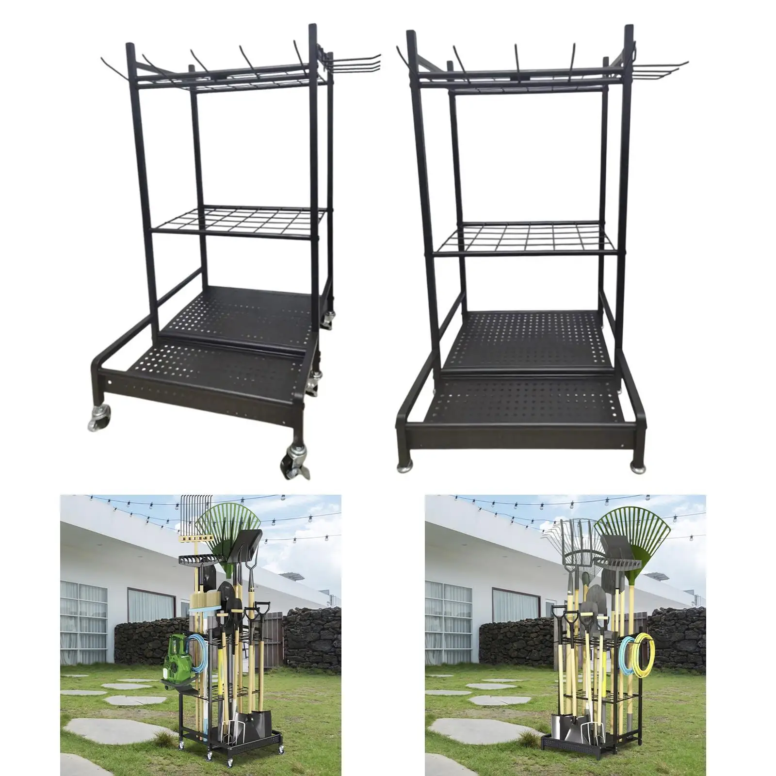 

Garden Tool Organizer Yard Tool Steel Rack Organization with Hooks Storage Holder for Yard Broom Handheld Tool Gardening