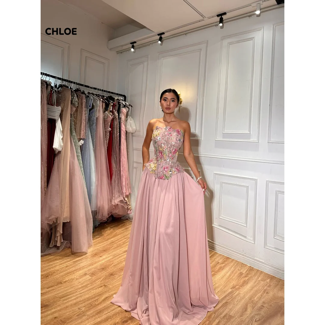 

Sleeveless Engagement Dress Customized Elegant Evening Dresses for Woman Luxury Party Dress Chiffon Line A 3D Flowers Ball Gowns