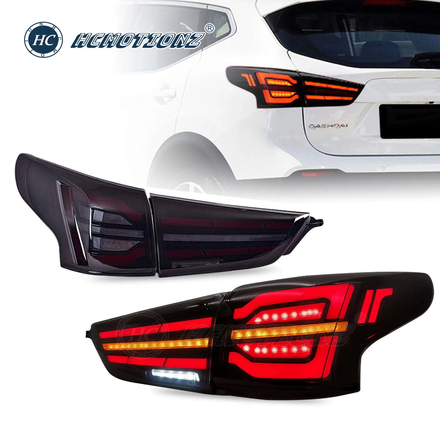 HCMOTIONZ LED Tail Light for Nissan Qashqai 2016-2021 DRL Start UP Animation Car Rear Lamps Assembly Lighting System