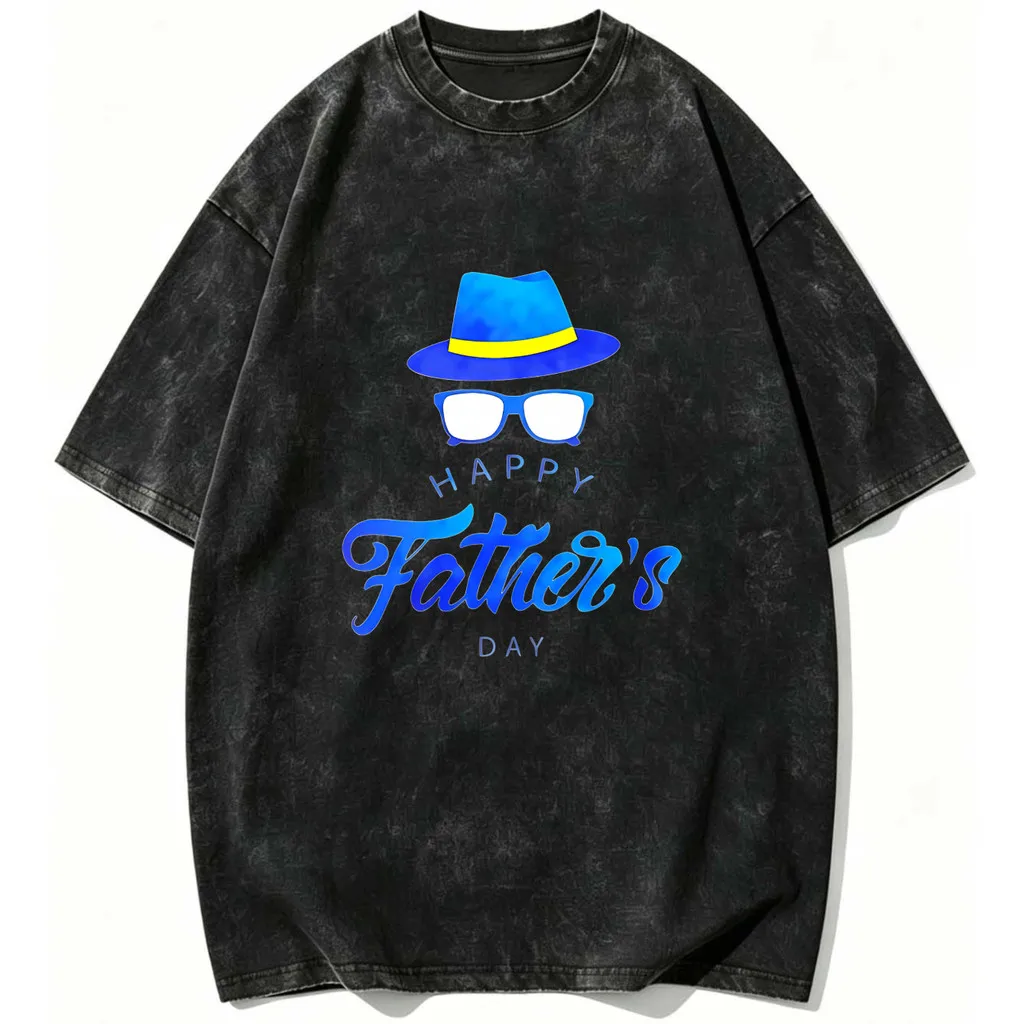 CLOOCL Happy Father's Day Hat Sunglasses Printed T-shirt Premium Heavyweight Retro Washed Harajuku Tees