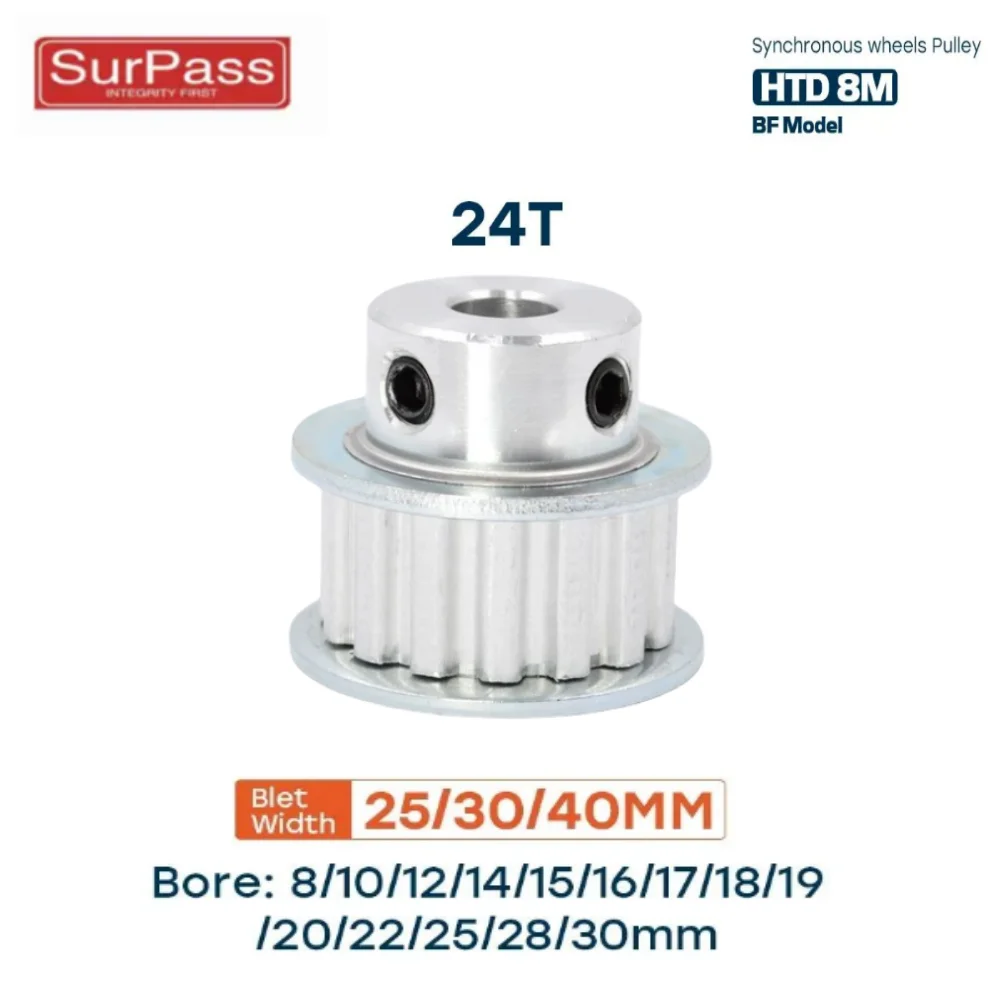 

HTD 8M Synchronous Pulley 24T Bore 8-30mm Teeth Pitch 8 mm Slot Width 27/32/42 mm For 25/30/40 mm 8M Timing Belt