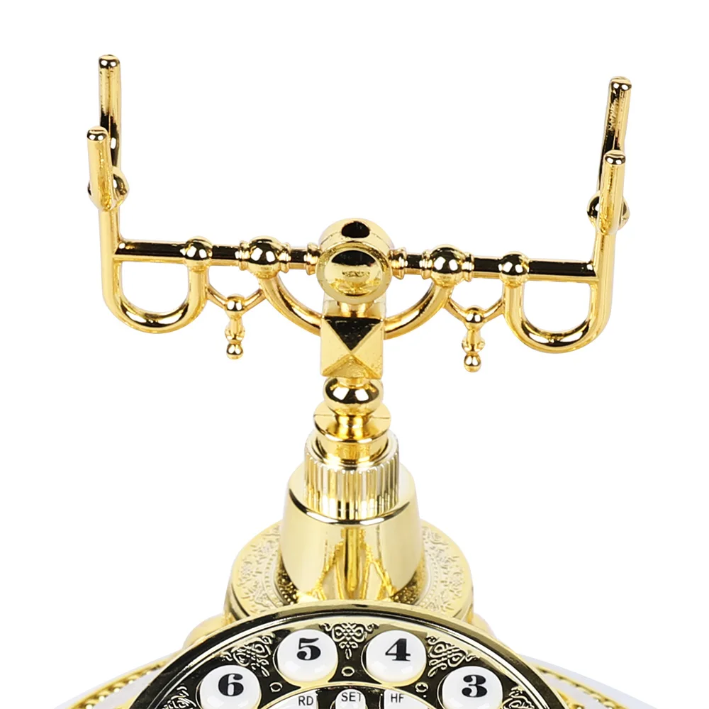 هاتف مكتب ريترو أبيض وذهبي - راتينج + معدن (متين) بدون استخدام اليدين/إعادة الاتصال/تسجيل المكالمات، حجم صغير مثالي لديكور المكاتب المنزلية