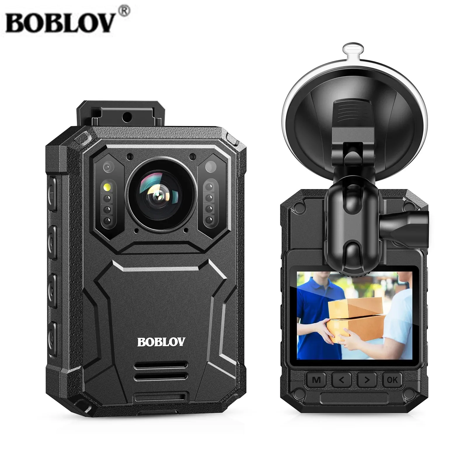 BOBLOV KJ23 Body Mounted Camera 1296P Video Recorder with Car Suction Mini Camera 3200mAh 14 Hours 128GB Night Vision Bodycam