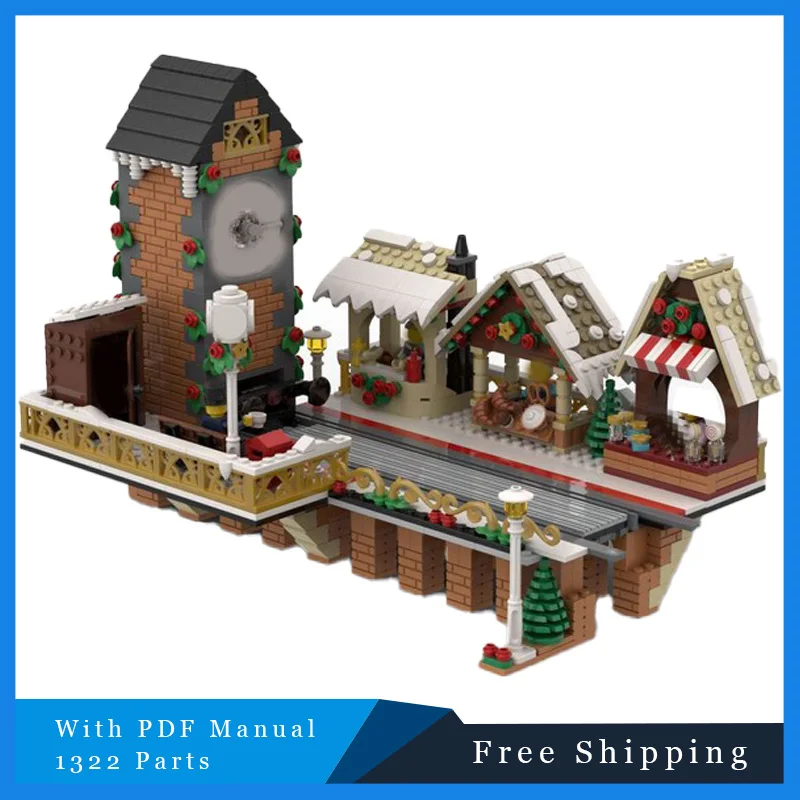 

1322 детали, красивый строительный блок MOC, зимняя красивая рождественская железная дорога, модель выпускника, детская сборная игрушка «сделай сам», подарок на день рождения