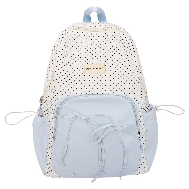 حقيبة ظهر لطيفة وجميلة للفتيات، حقيبة مدرسية للطلاب، حقيبة ظهر خفيفة الوزن من النايلون بألوان متباينة منقطة لطيفة #6