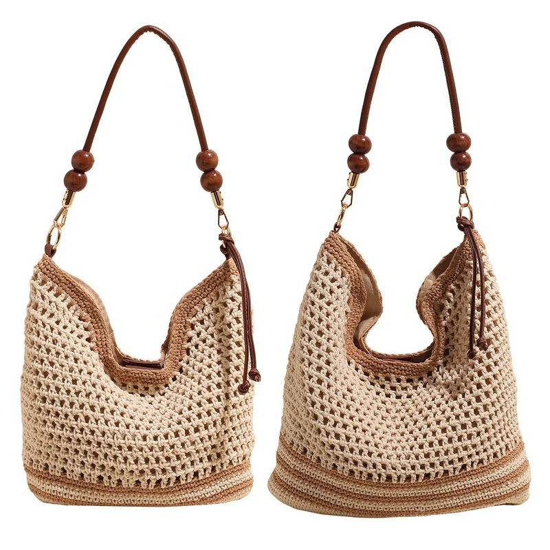 

Women's Summer Hollow Out Weaving Straw Bag Lady Large Capacity Knitted Tote For Female Beach Bags Simple Handbags Girls Purses